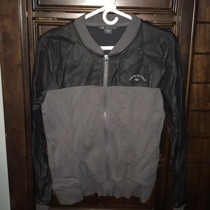 Black leather jacket.